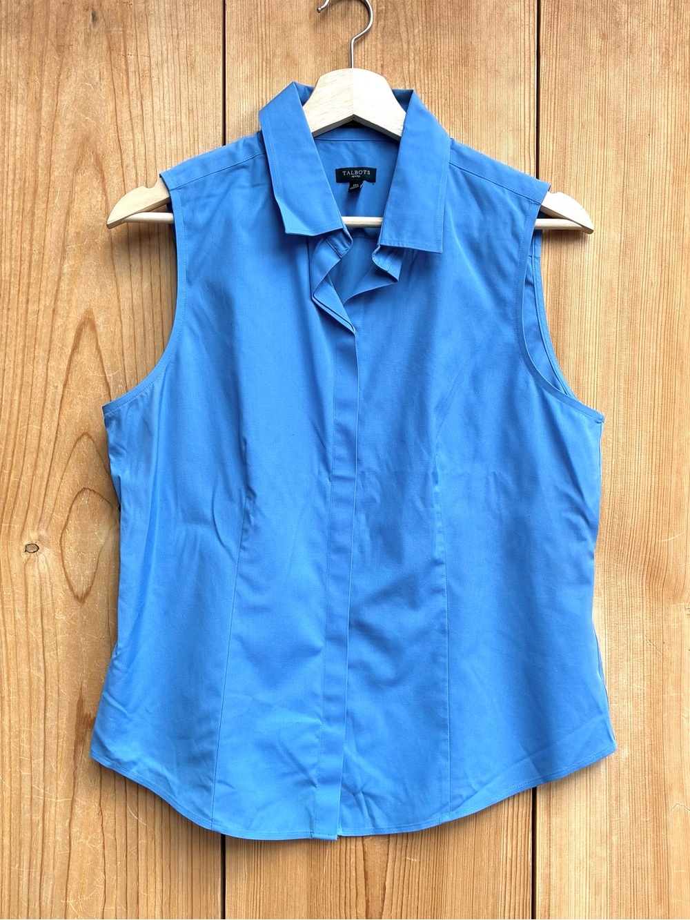 Talbots Blue Non Iron Sleeveless Perfect Shirt Sz 12P